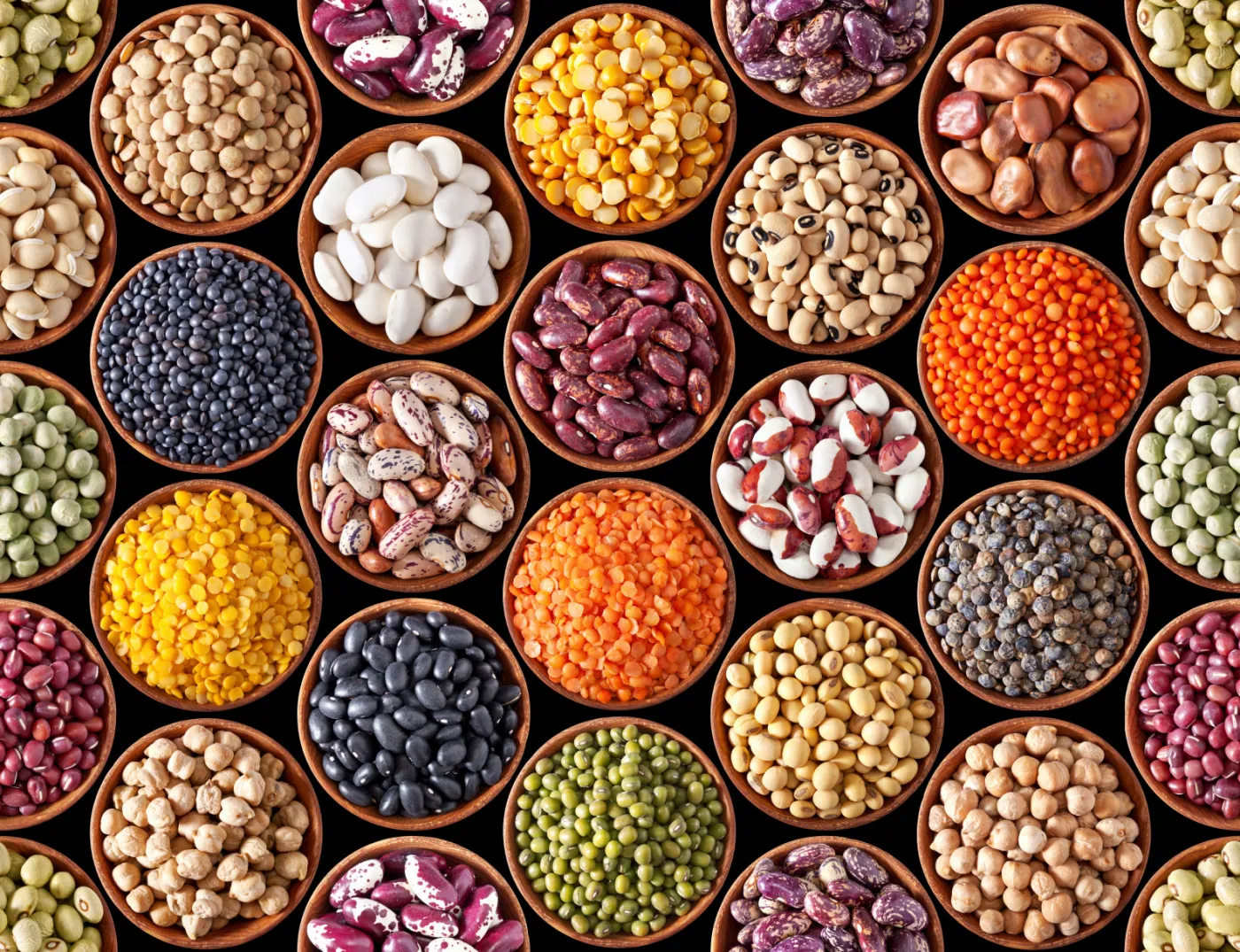 Assorted pulses, beans and lentils